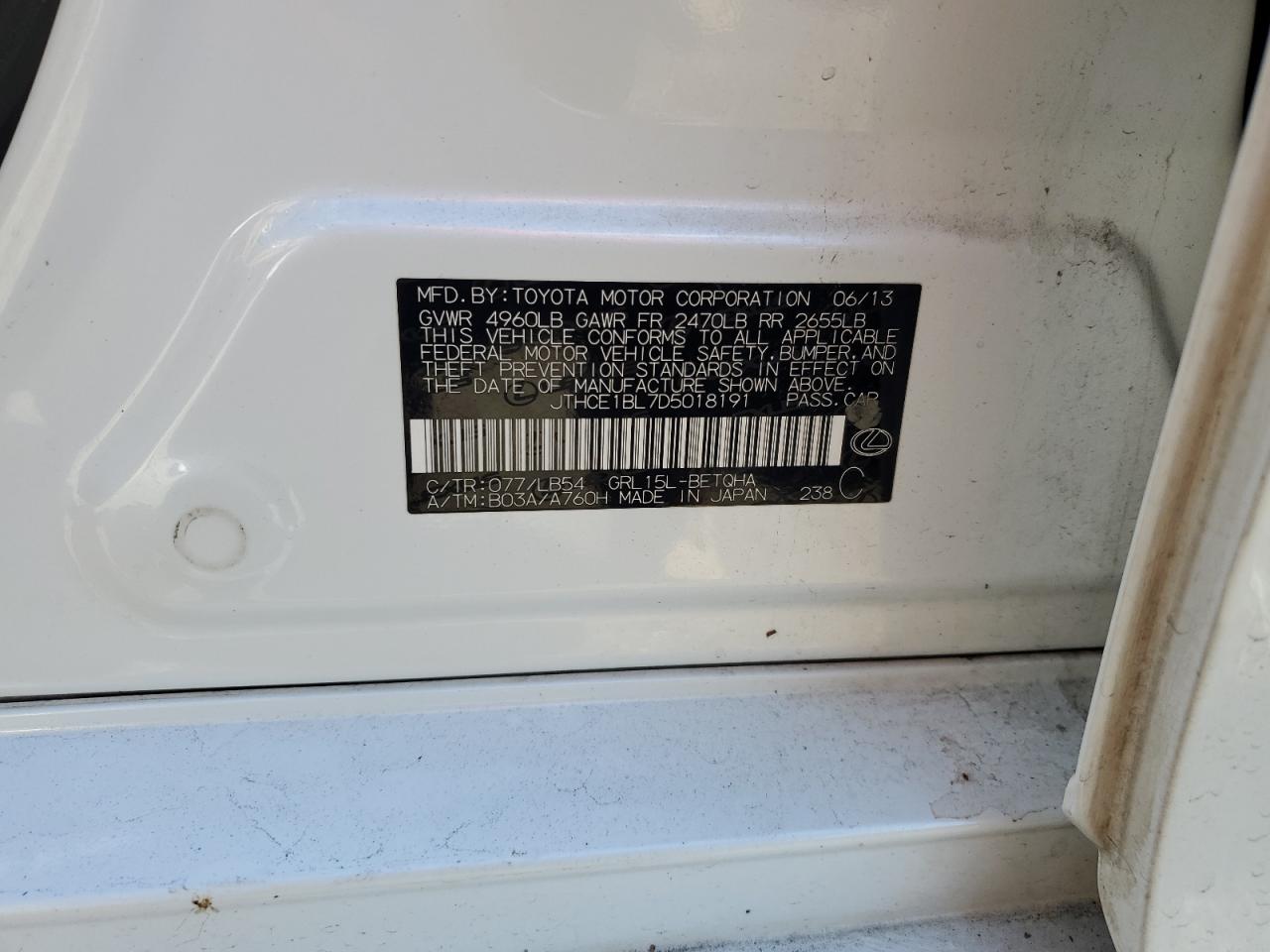 2013 Lexus Gs 350 VIN: JTHCE1BL7D5018191 Lot: 85365325