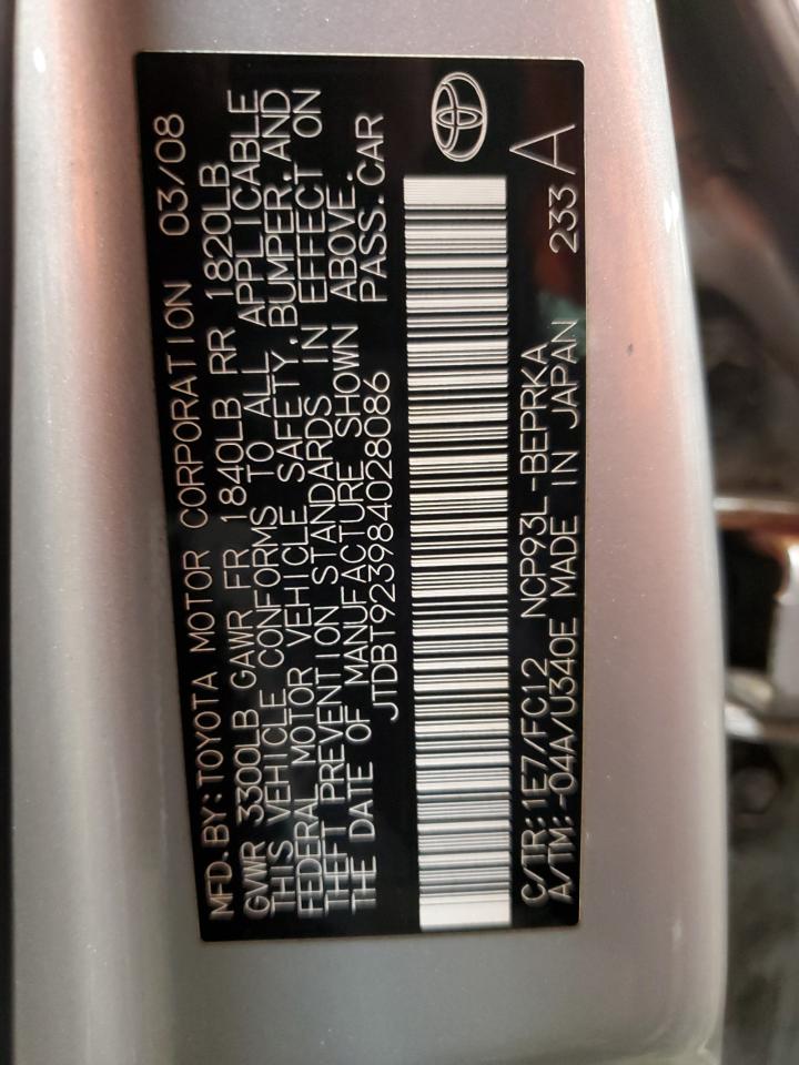 2008 Toyota Yaris VIN: JTDBT923984028086 Lot: 82458445