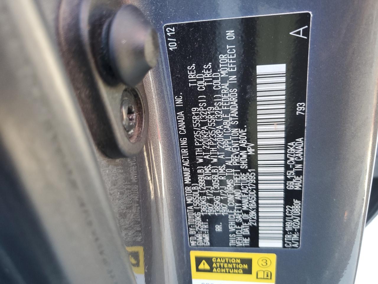 2013 Lexus Rx 350 Base VIN: 2T2BK1BA5DC179951 Lot: 82288835