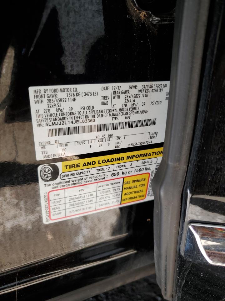 2018 Lincoln Navigator Reserve VIN: 5LMJJ2LT4JEL03363 Lot: 87284985