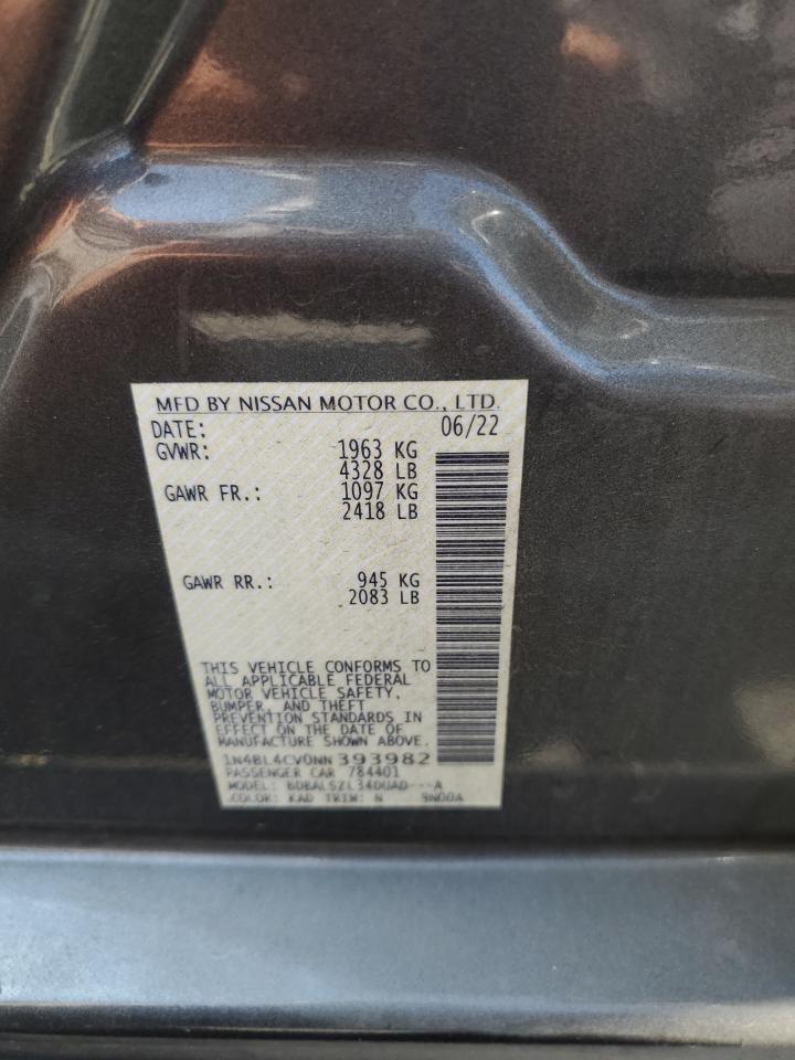 2022 Nissan Altima Sr VIN: 1N4BL4CV0NN393982 Lot: 85146445