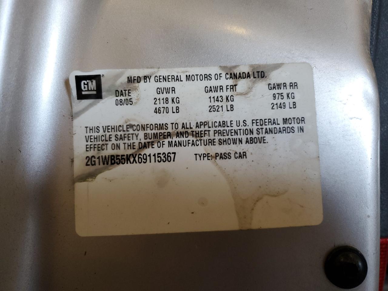 2008 Chevrolet Impala Ls VIN: 2G1WB55KX69115367 Lot: 82206175