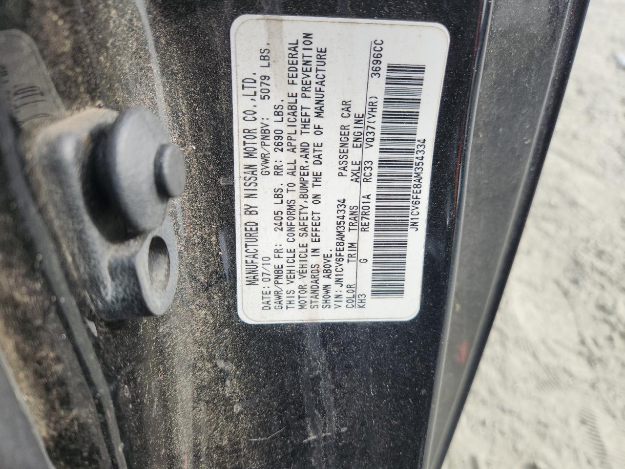 2010 Infiniti G37 Base VIN: JN1CV6FE8AM354334 Lot: 82002905