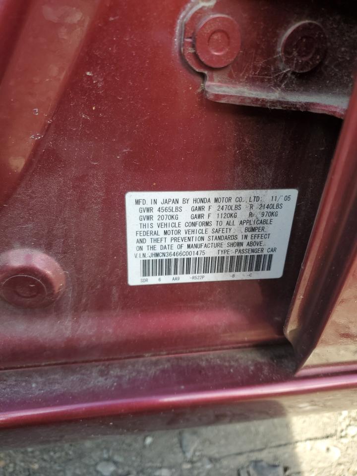 2006 Honda Accord Hybrid VIN: JHMCN36466C001475 Lot: 81765295