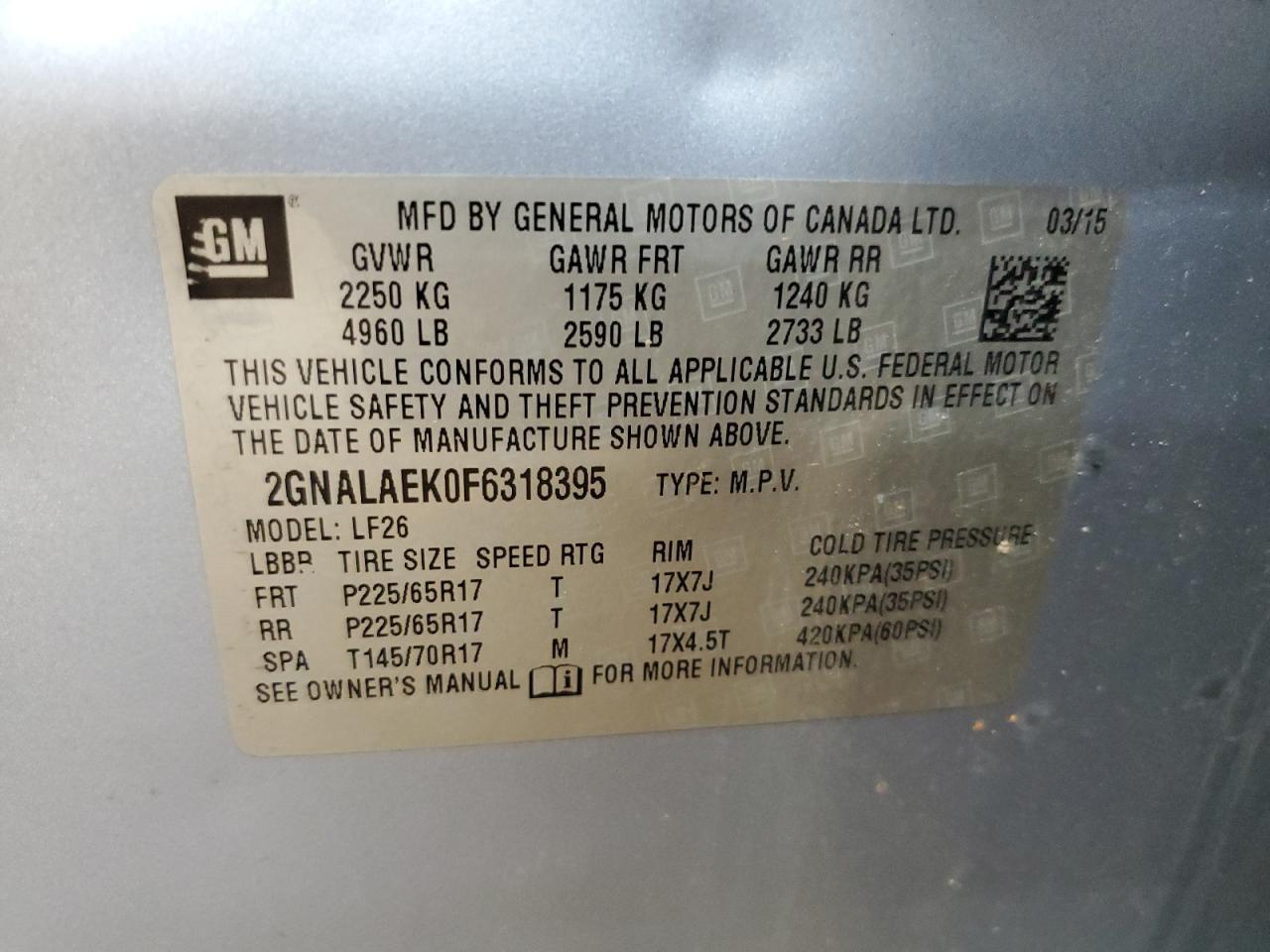 2015 Chevrolet Equinox Ls VIN: 2GNALAEK0F6318395 Lot: 81974045