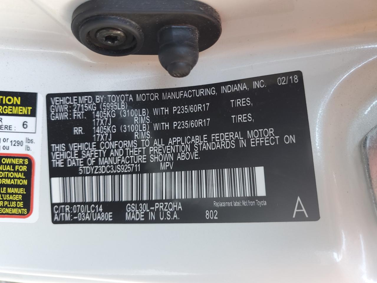2018 Toyota Sienna Xle VIN: 5TDYZ3DC3JS925711 Lot: 86405475
