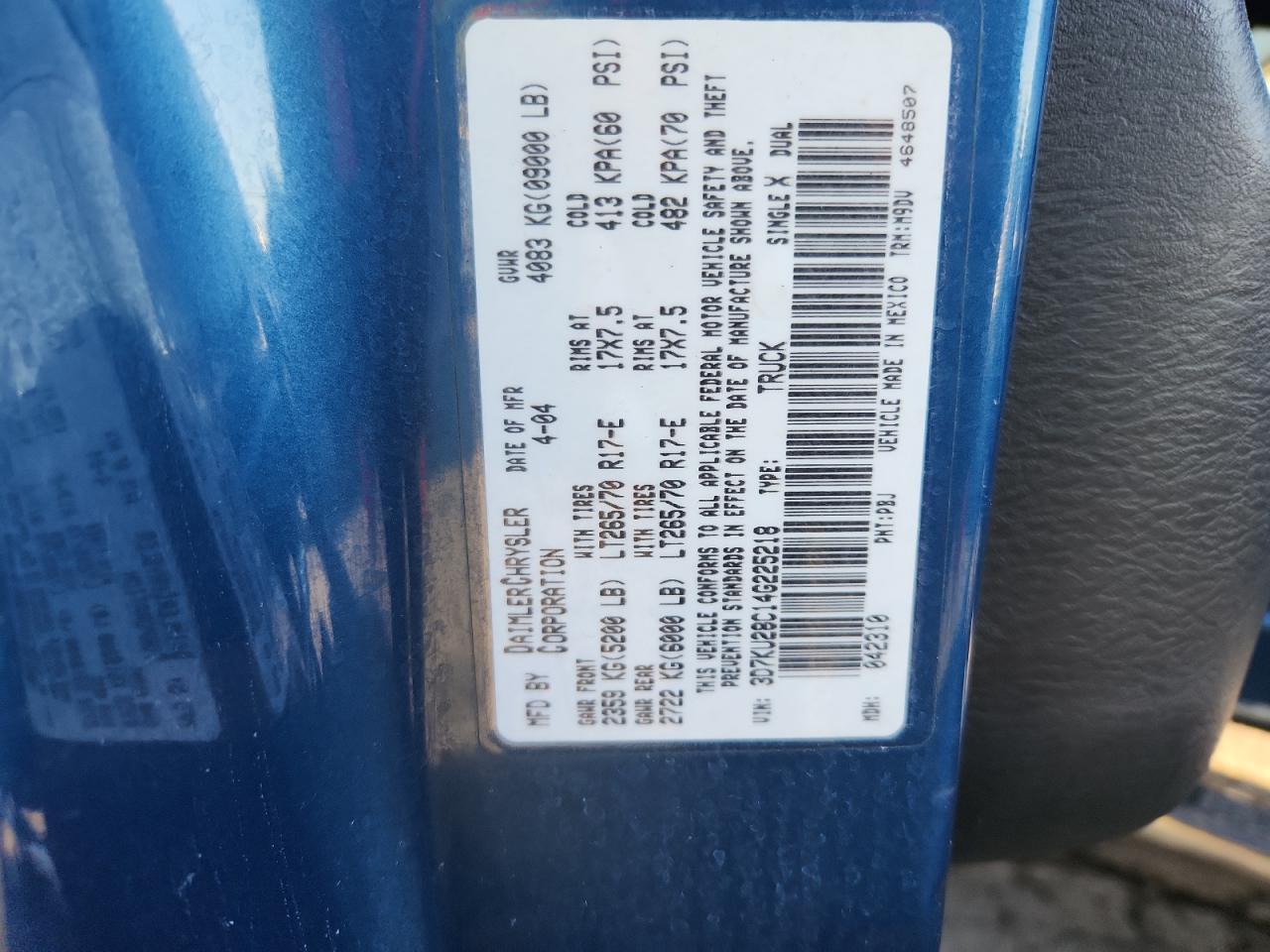 2004 Dodge Ram 2500 St VIN: 3D7KU28C14G225218 Lot: 71901855