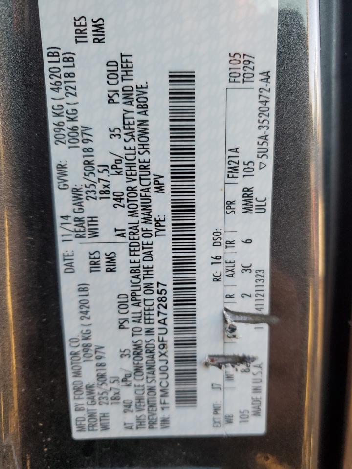 2015 Ford Escape Titanium VIN: 1FMCU0JX9FUA72857 Lot: 86141735