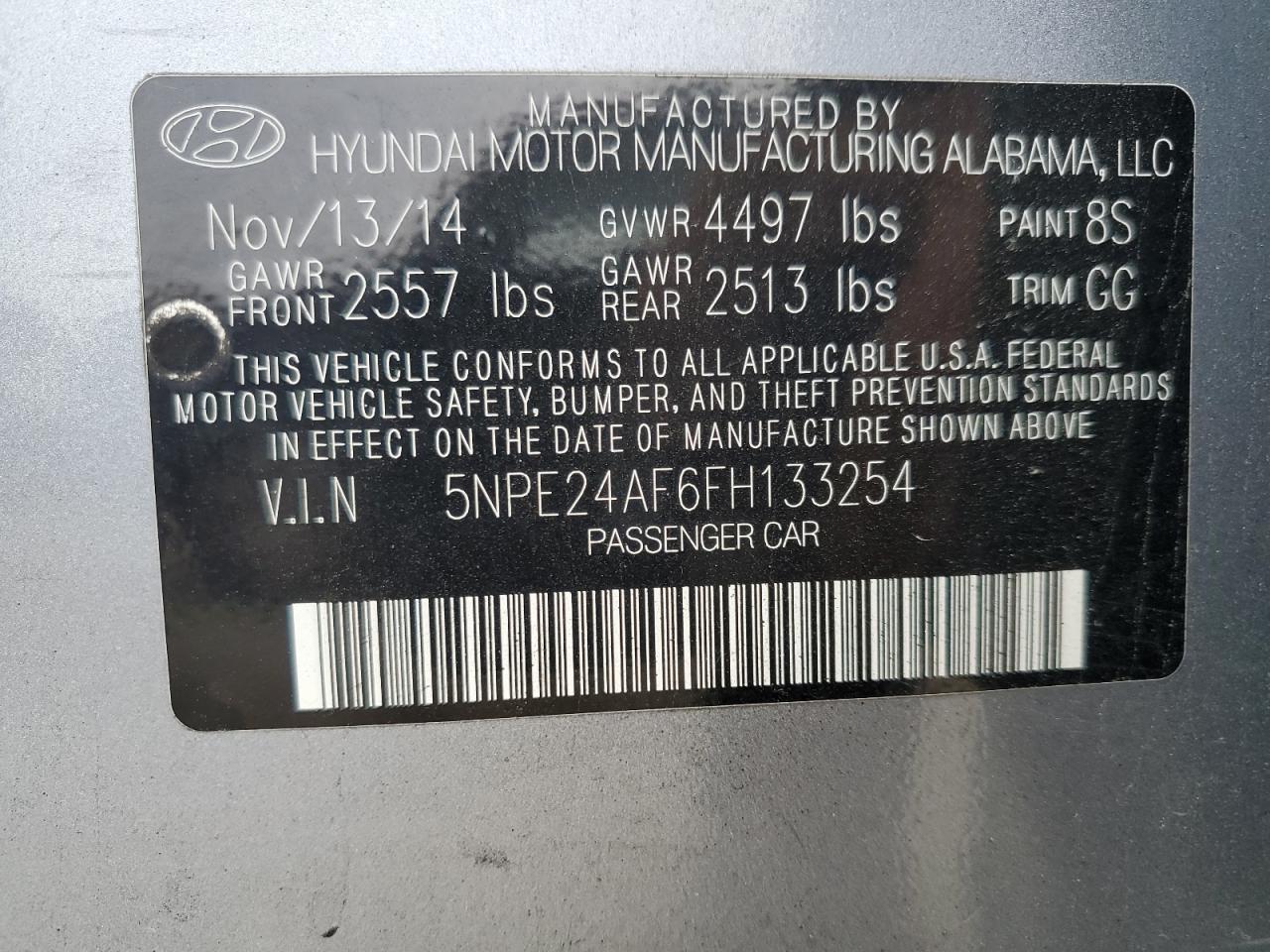 2015 Hyundai Sonata Se VIN: 5NPE24AF6FH133254 Lot: 85758785