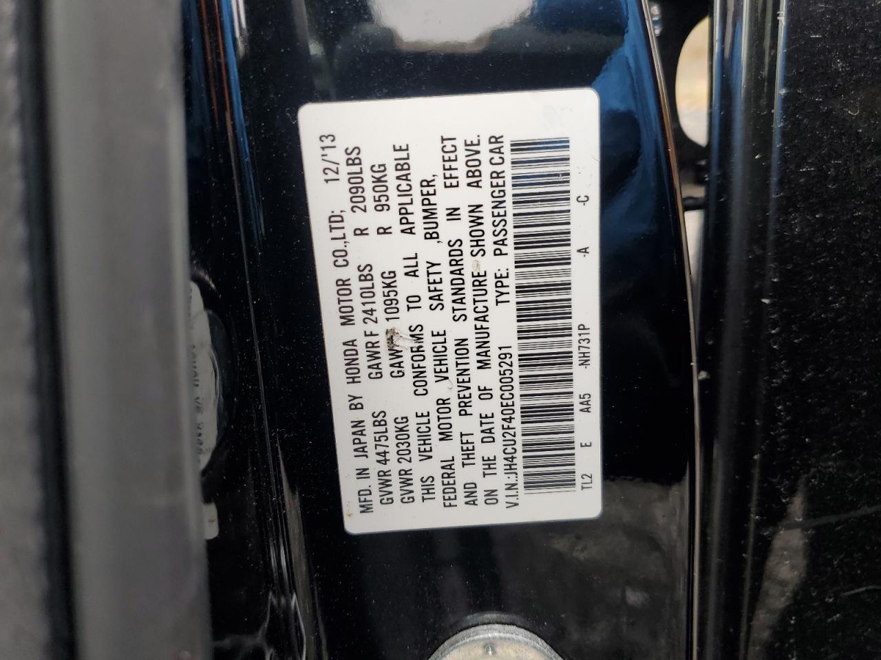 2014 Acura Tsx VIN: JH4CU2F40EC005291 Lot: 85714505