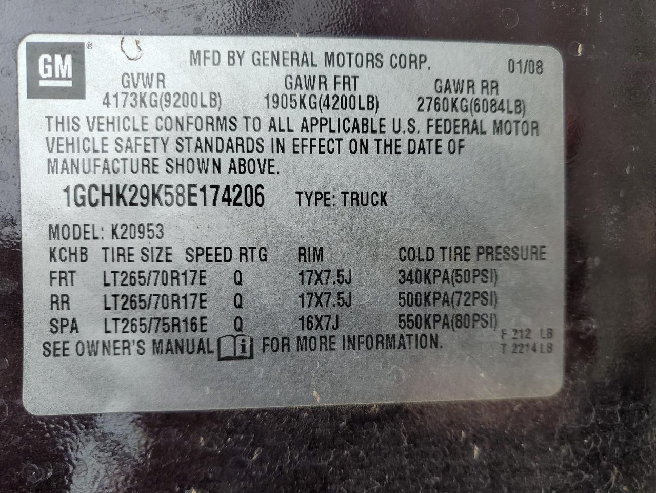 2008 Chevrolet Silverado K2500 Heavy Duty VIN: 1GCHK29K58E174206 Lot: 81956275