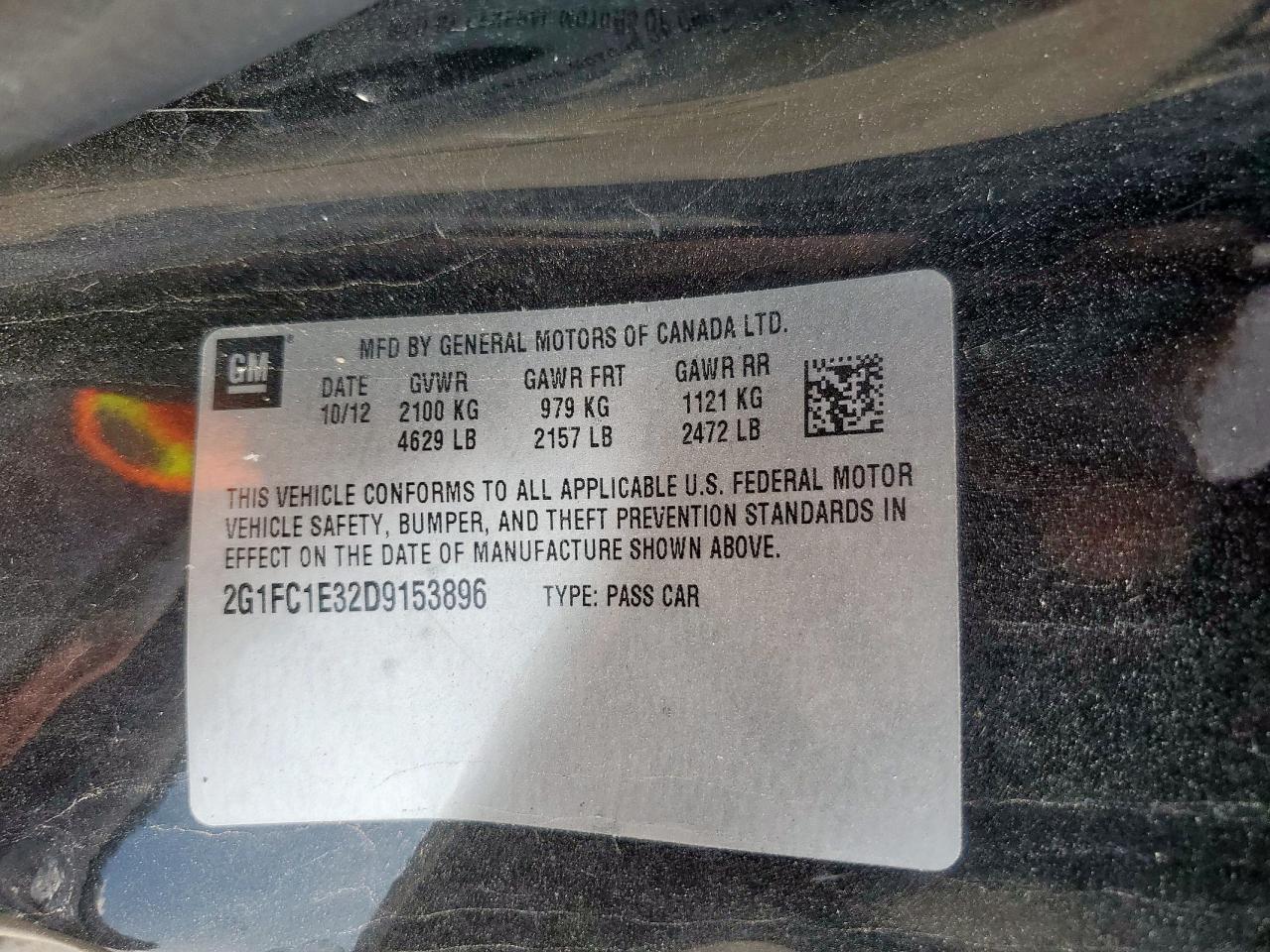 2013 Chevrolet Camaro Lt VIN: 2G1FC1E32D9153896 Lot: 85548145