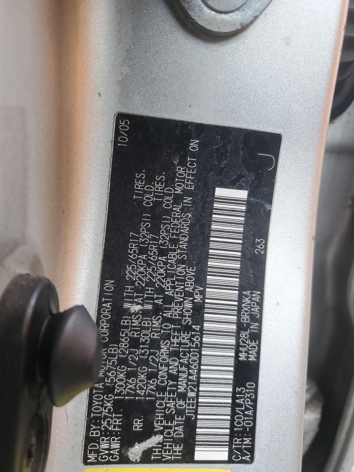 2006 Toyota Highlander Hybrid VIN: JTEEW21A460015614 Lot: 82474645