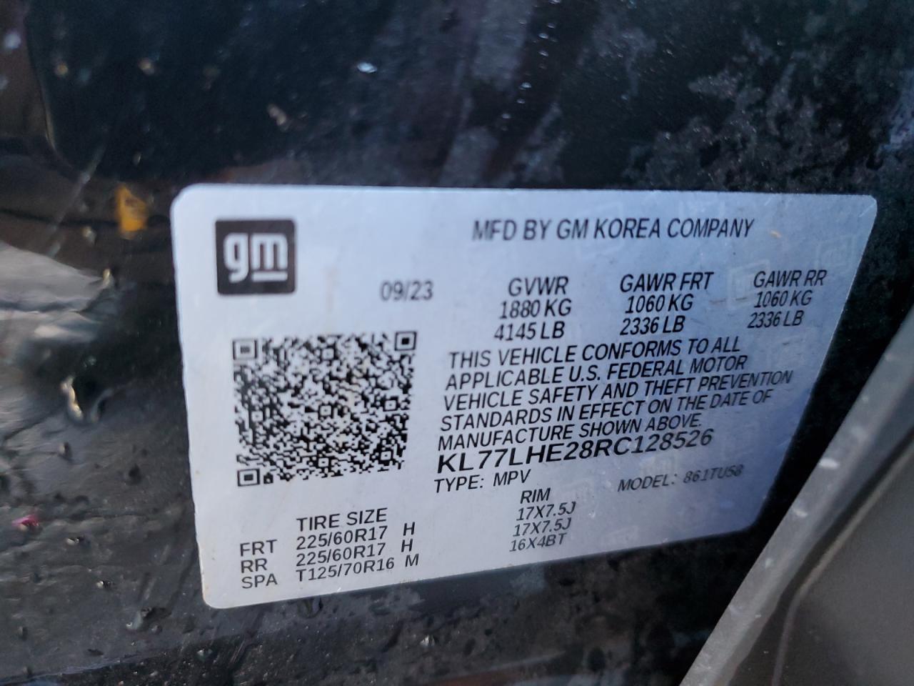 2024 Chevrolet Trax 1Lt VIN: KL77LHE28RC128526 Lot: 86286535