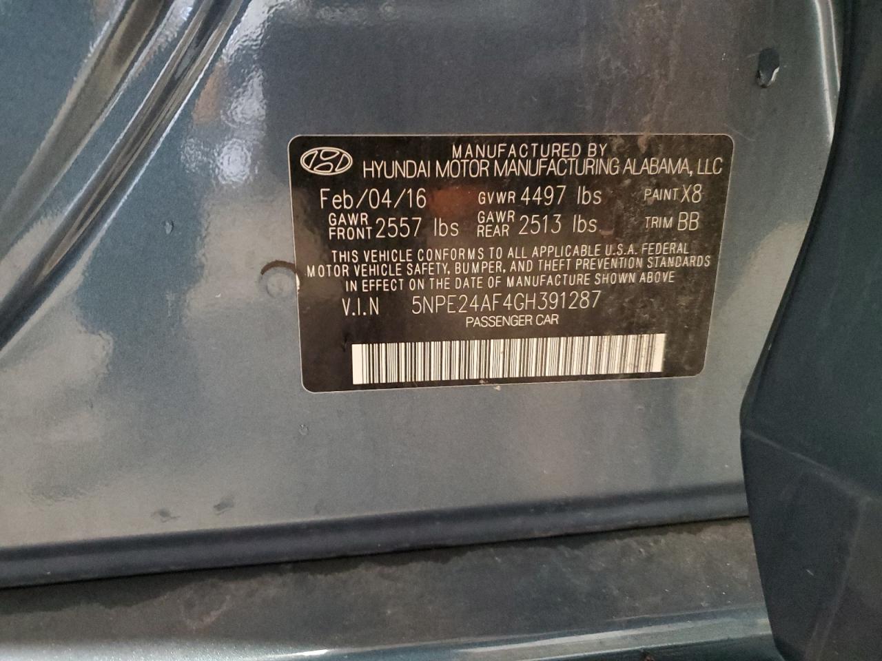 2016 Hyundai Sonata Se VIN: 5NPE24AF4GH391287 Lot: 84736095