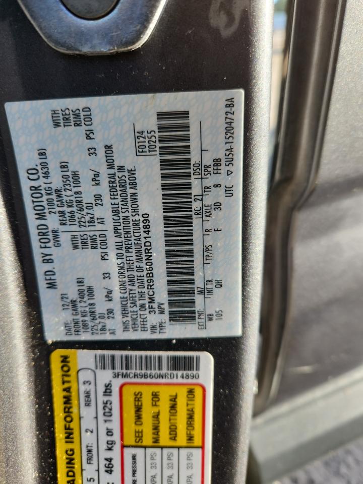 2022 Ford Bronco Sport Big Bend VIN: 3FMCR9B60NRD14890 Lot: 85110885