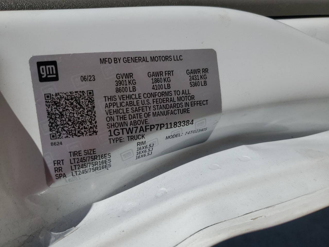 2023 GMC Savana G2500 VIN: 1GTW7AFP7P1183384 Lot: 90019755