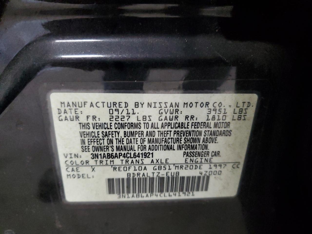 2012 Nissan Sentra 2.0 VIN: 3N1AB6AP4CL641921 Lot: 90342235