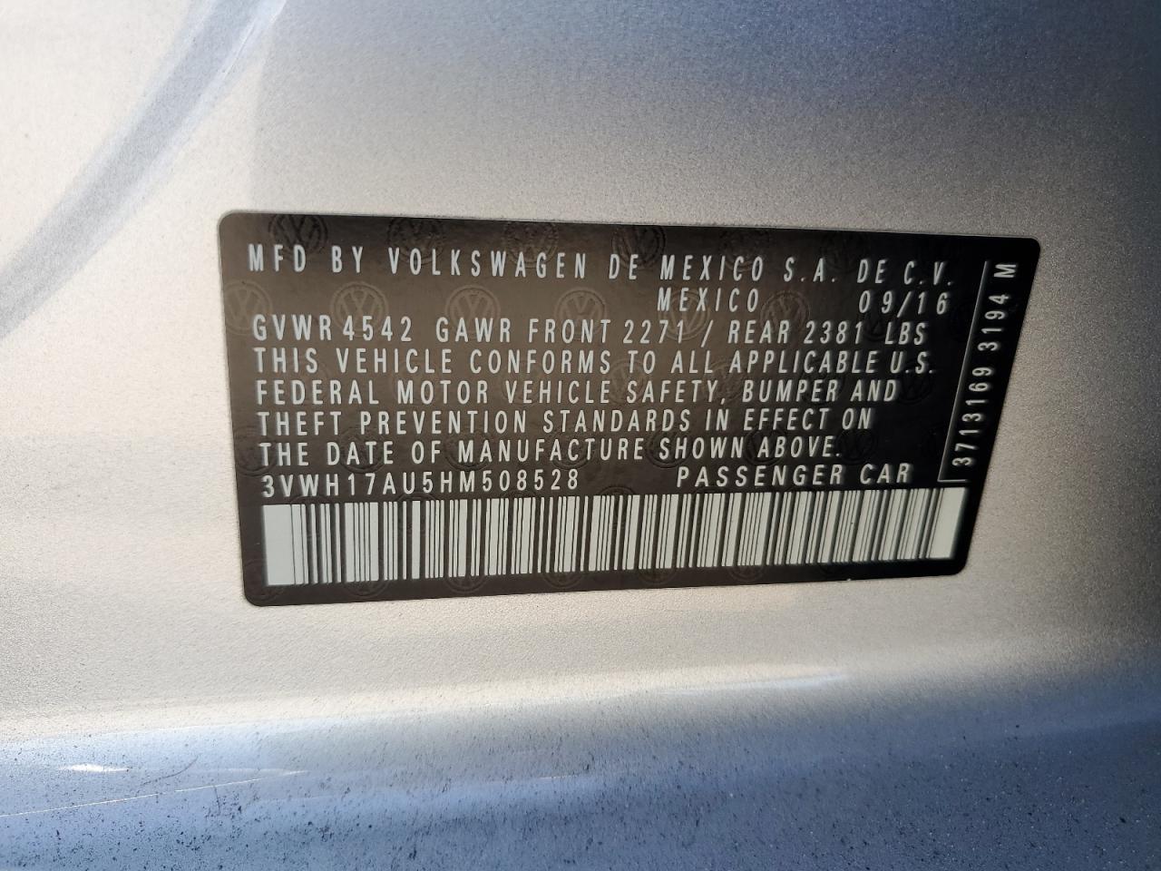 2017 Volkswagen Golf Alltrack S VIN: 3VWH17AU5HM508528 Lot: 81944385