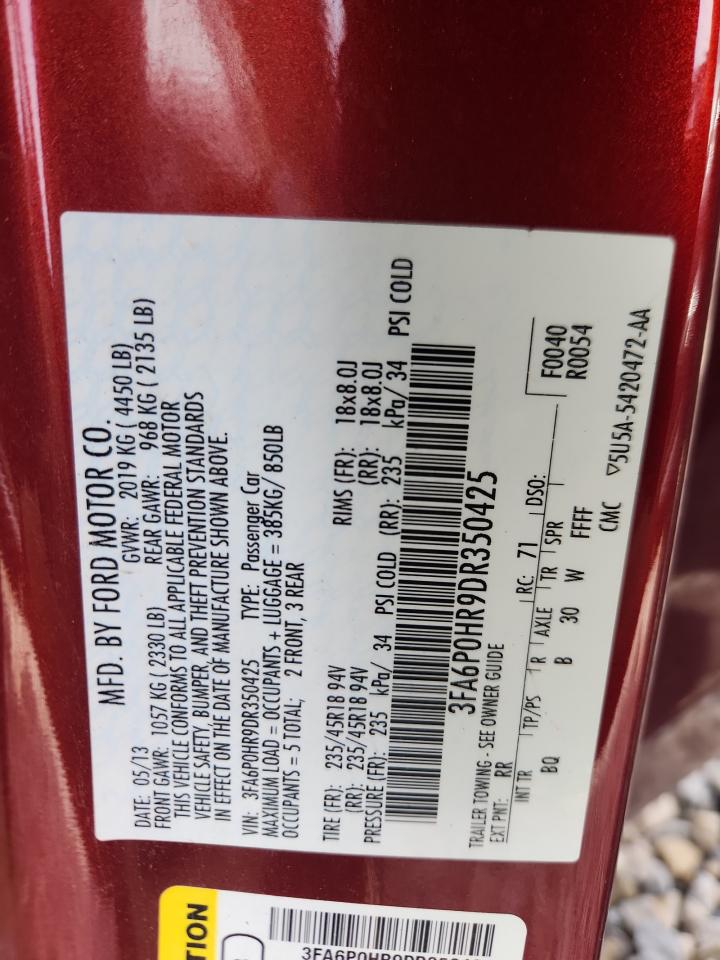 2013 Ford Fusion Se VIN: 3FA6P0HR9DR350425 Lot: 85006395