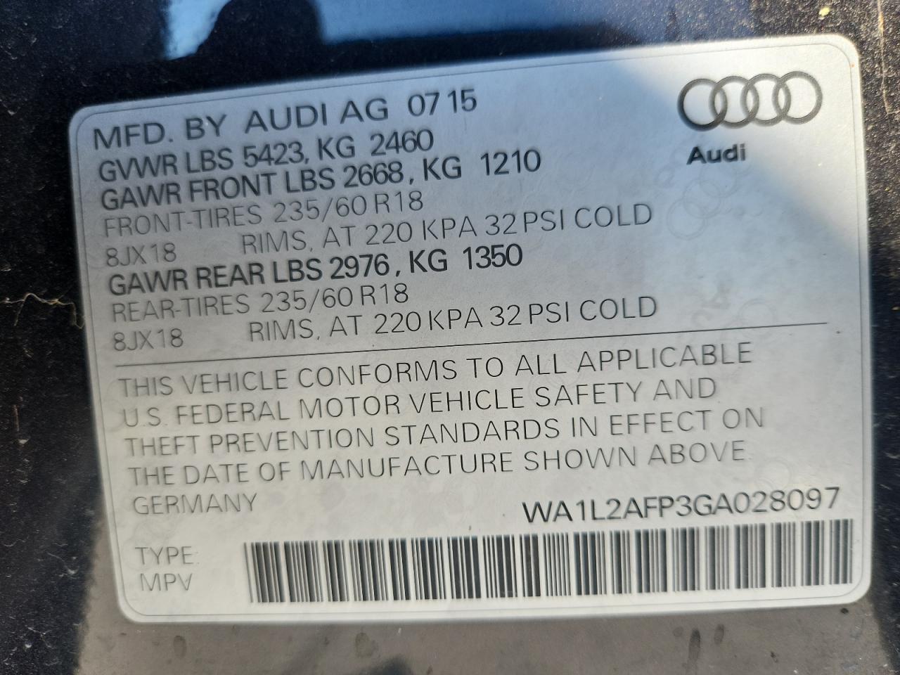 2016 Audi Q5 Premium Plus VIN: WA1L2AFP3GA028097 Lot: 86492445