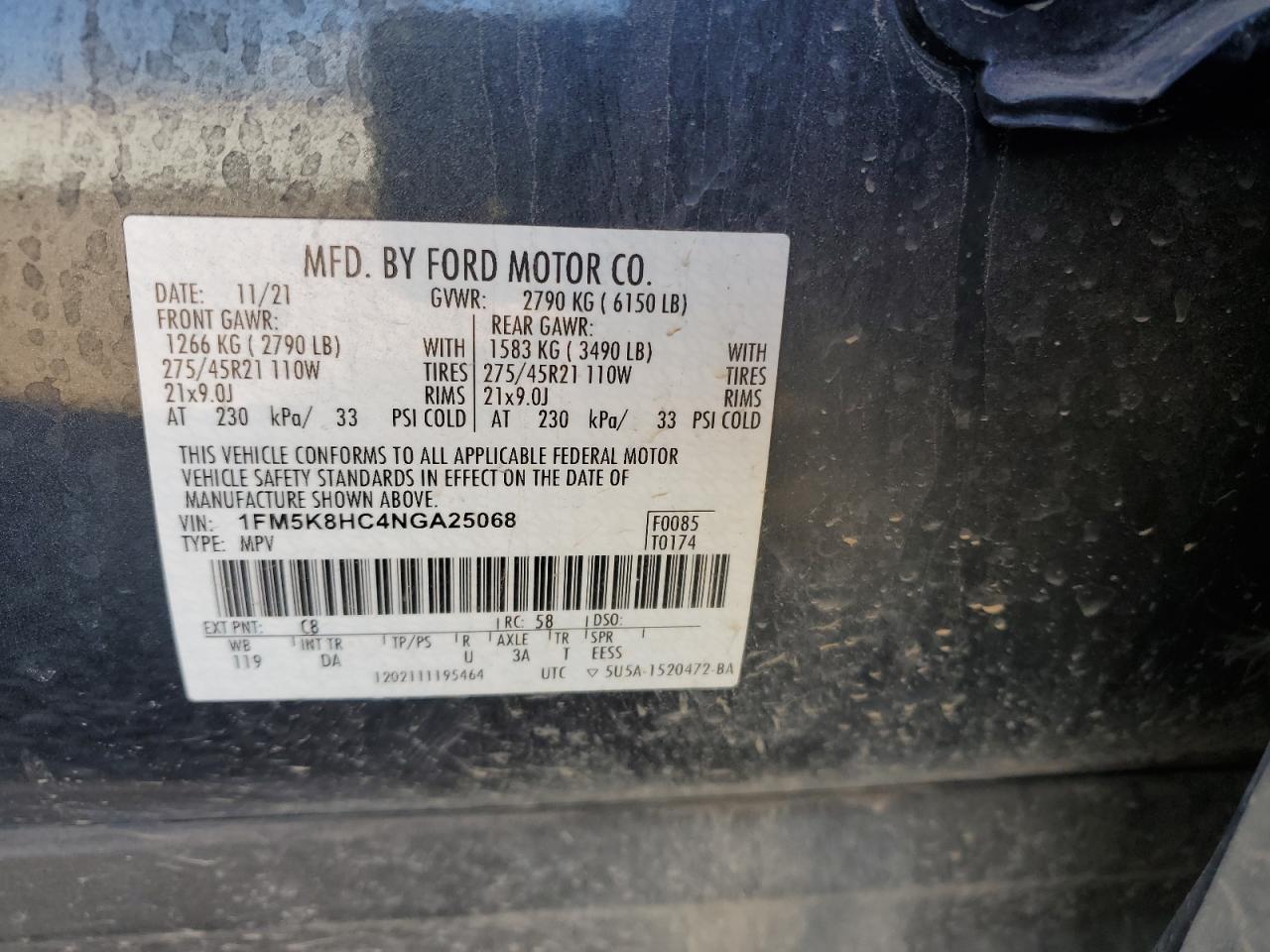 2022 Ford Explorer Platinum VIN: 1FM5K8HC4NGA25068 Lot: 84920175