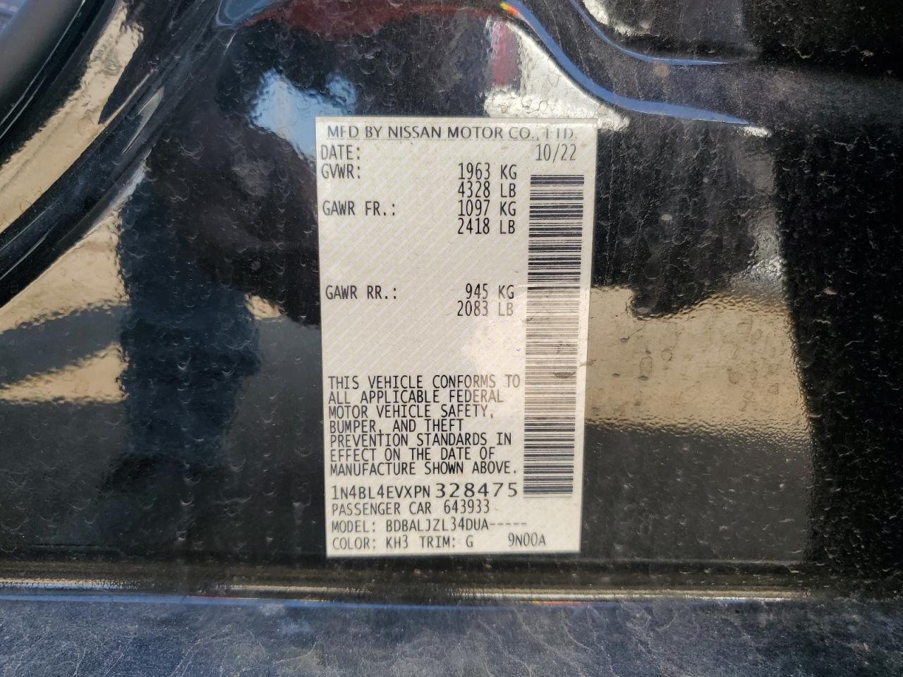 2023 Nissan Altima Sl VIN: 1N4BL4EVXPN328475 Lot: 82362225