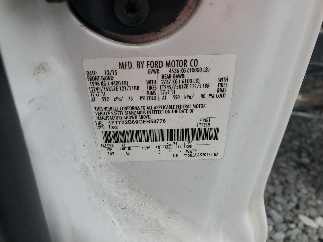 2016 Ford F250 Super Duty VIN: 1FT7X2B69GEB58776 Lot: 90101675