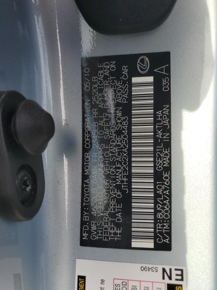 2010 Lexus Is 350 VIN: JTHFE2C2XA2504483 Lot: 85156285