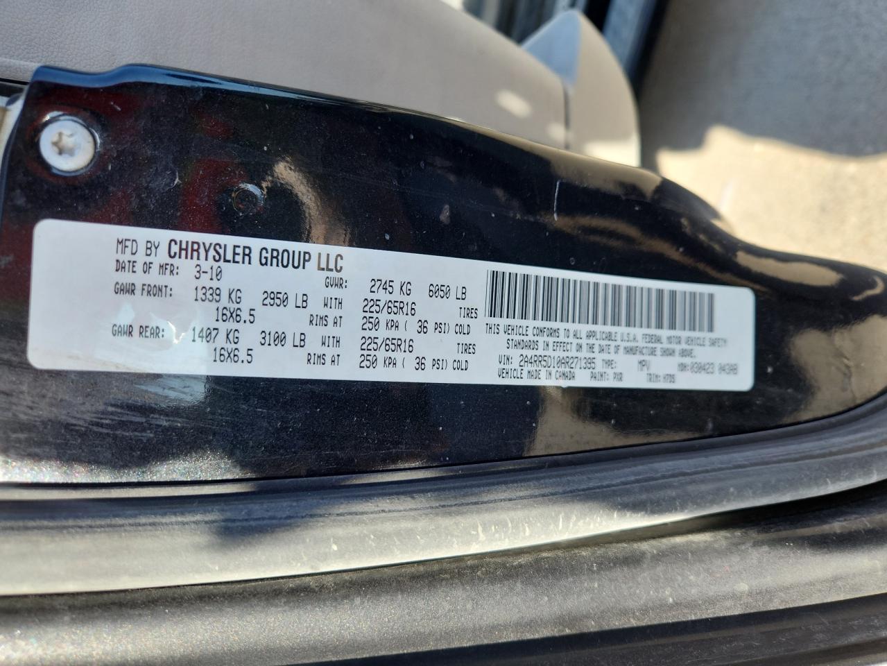 2010 Chrysler Town & Country Touring VIN: 2A4RR5D10AR271395 Lot: 87263425