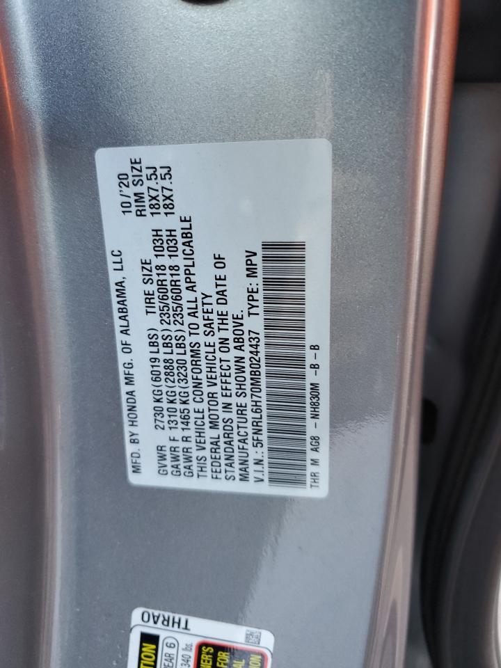 2021 Honda Odyssey Exl VIN: 5FNRL6H70MB024437 Lot: 84465965