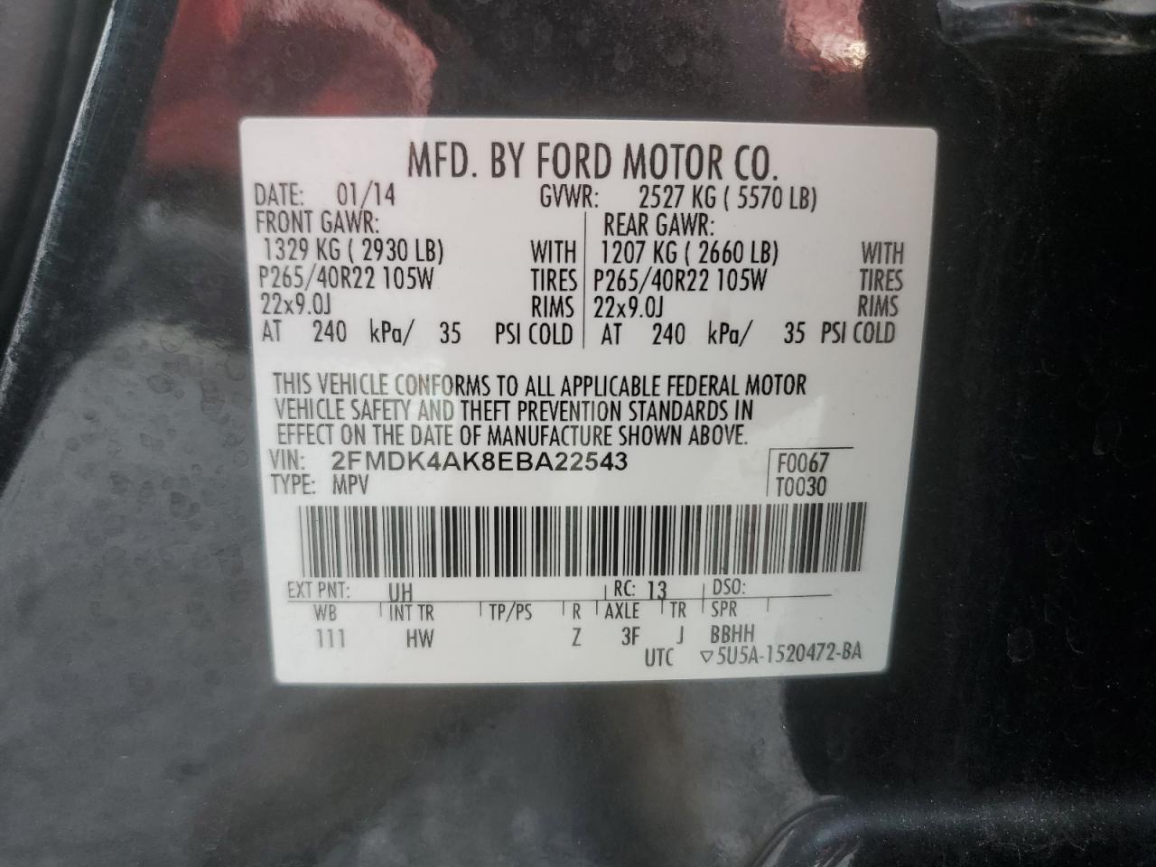 2014 Ford Edge Sport VIN: 2FMDK4AK8EBA22543 Lot: 82389295