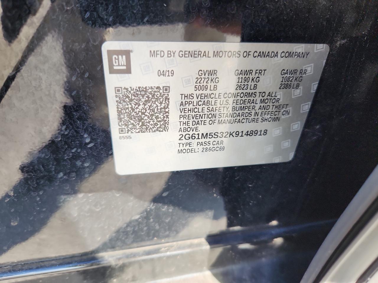 2019 Cadillac Xts Luxury VIN: 2G61M5S32K9148918 Lot: 85587895