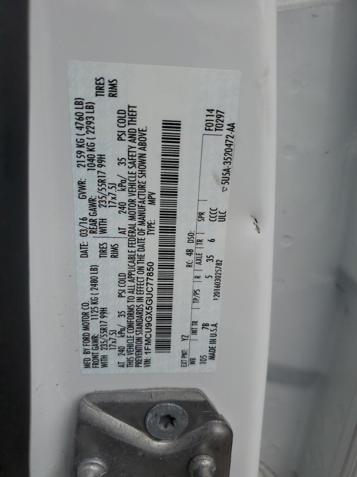 2016 Ford Escape Se VIN: 1FMCU9GX5GUC77850 Lot: 82283165