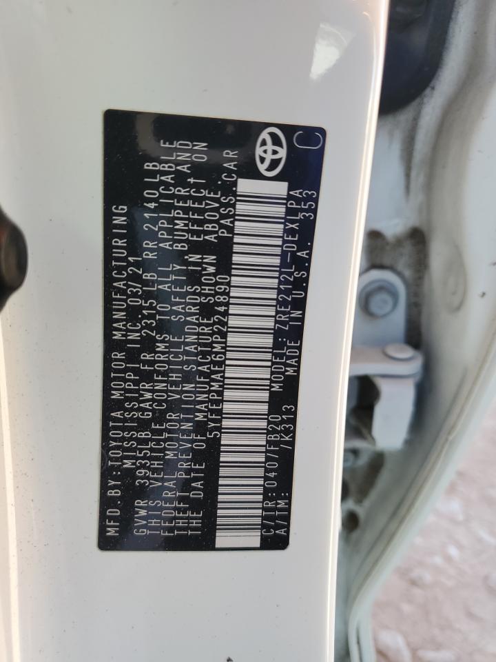 2021 Toyota Corolla Le VIN: 5YFEPMAE6MP224890 Lot: 82324625