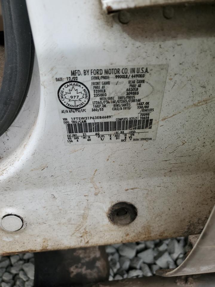 2003 Ford F350 Srw Super Duty VIN: 1FTSW31P63EB46897 Lot: 82465715