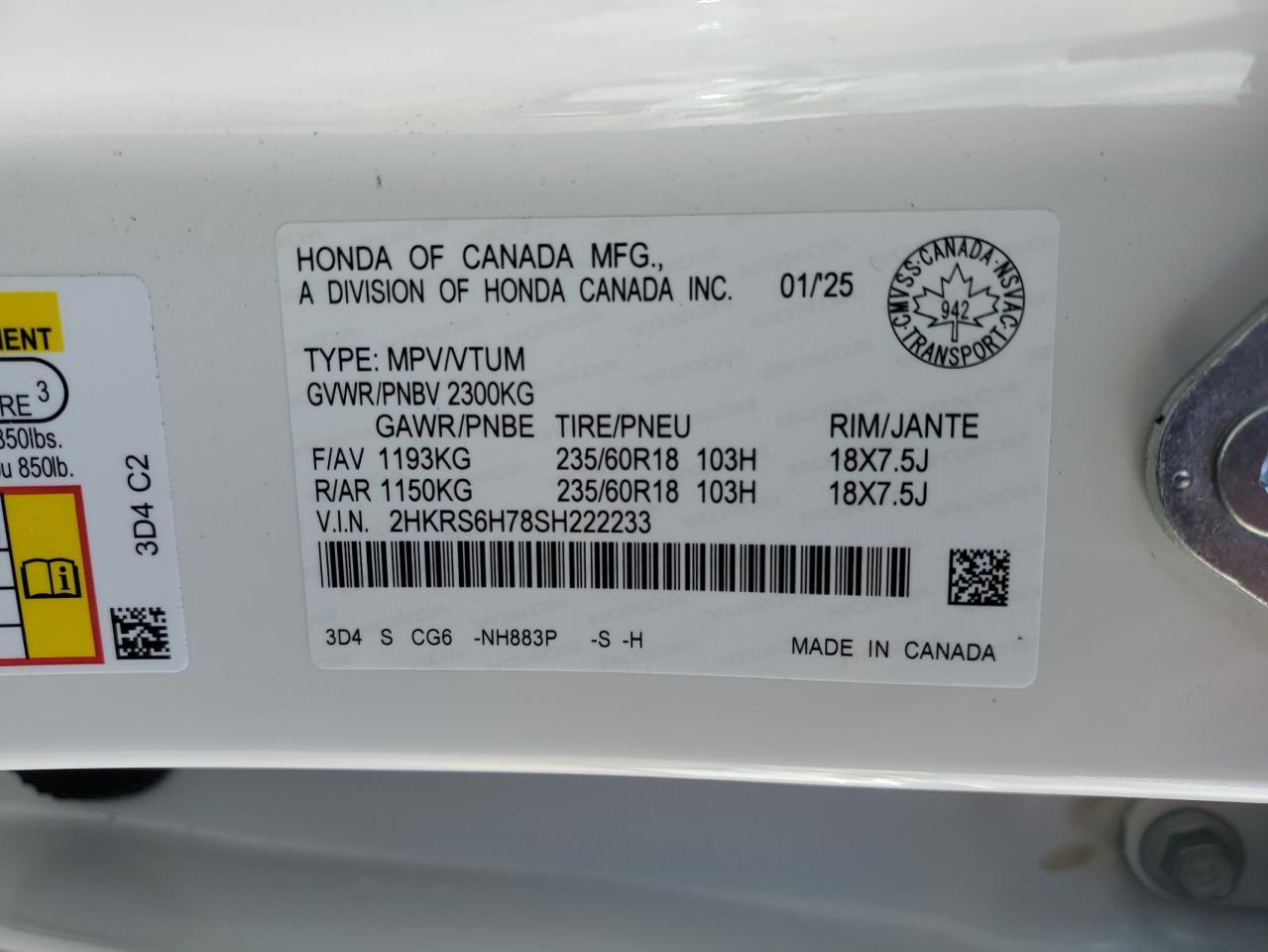 2025 Honda Cr-V Exl VIN: 2HKRS6H78SH222233 Lot: 89876215