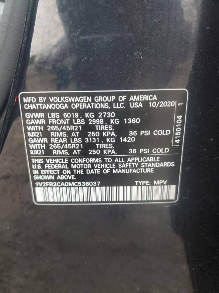 2021 Volkswagen Atlas Sel Premium R-Line VIN: 1V2FR2CA0MC538037 Lot: 85675675