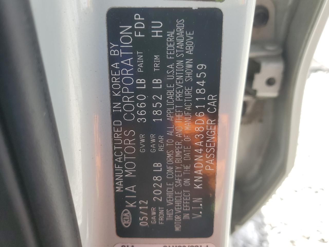 2013 Kia Rio Ex VIN: KNADN4A38D6118459 Lot: 87037135