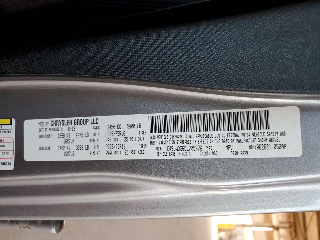 2013 Jeep Wrangler Unlimited Sport VIN: 1C4BJWDG6DL705776 Lot: 90877815