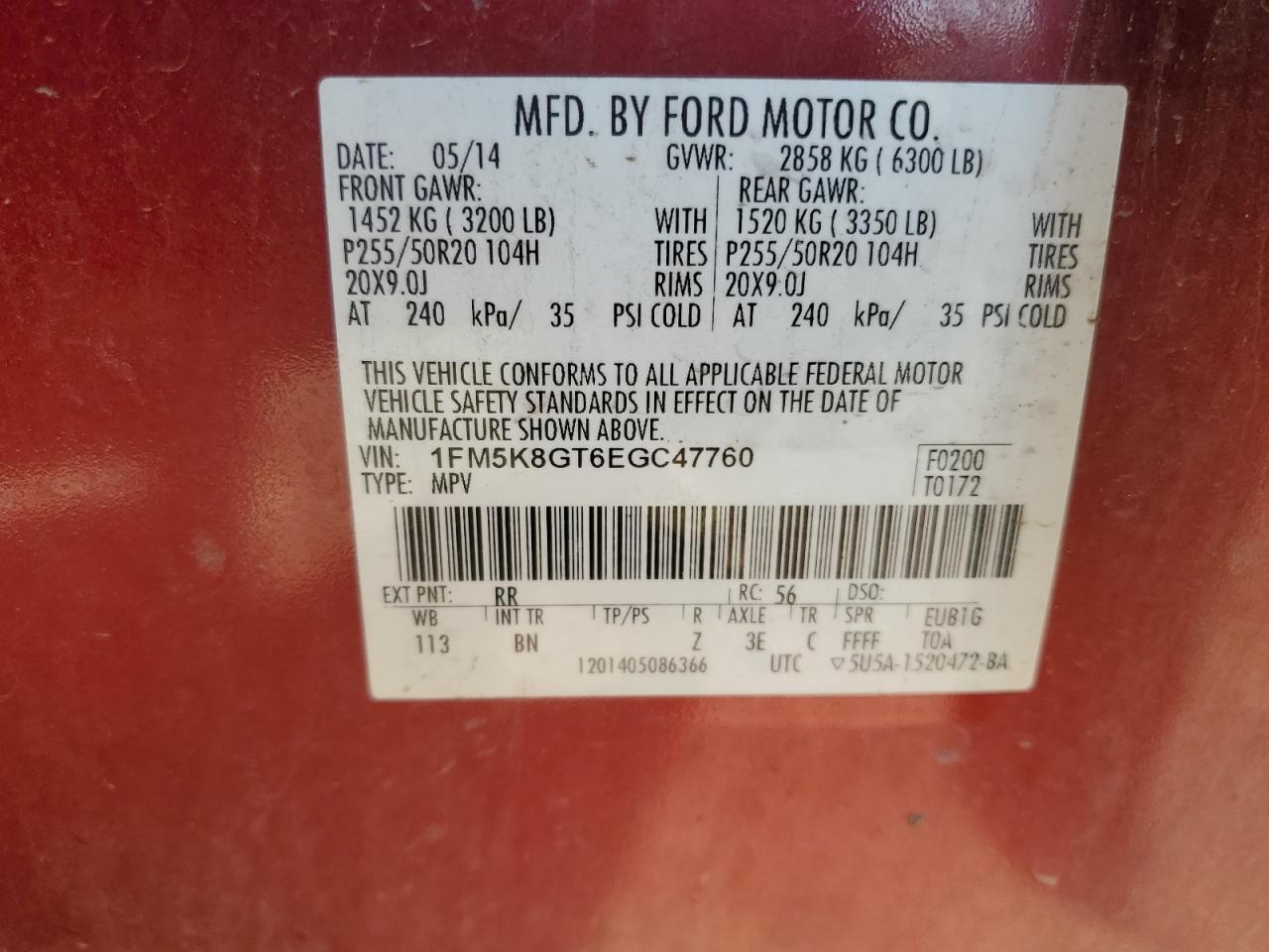 2014 Ford Explorer Sport VIN: 1FM5K8GT6EGC47760 Lot: 87114745