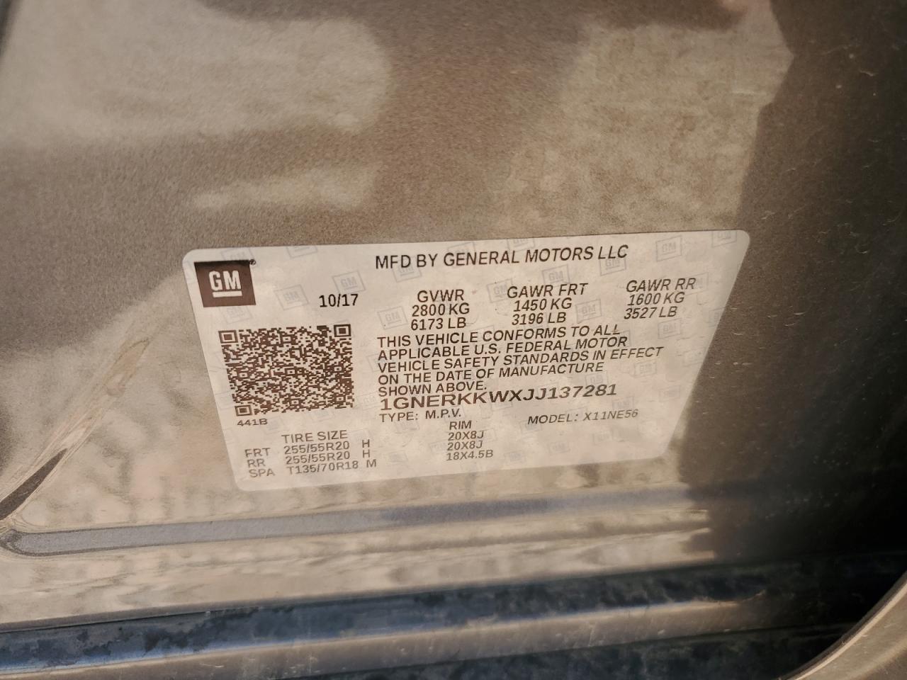 2018 Chevrolet Traverse Premier VIN: 1GNERKKWXJJ137281 Lot: 84072725