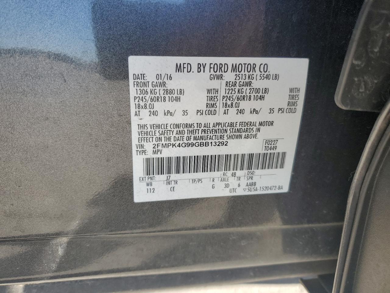 2016 Ford Edge Se VIN: 2FMPK4G99GBB13292 Lot: 82626955