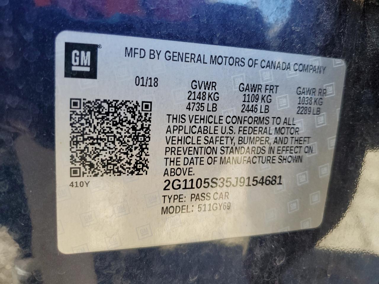 2018 Chevrolet Impala Lt VIN: 2G1105S35J9154681 Lot: 80713605