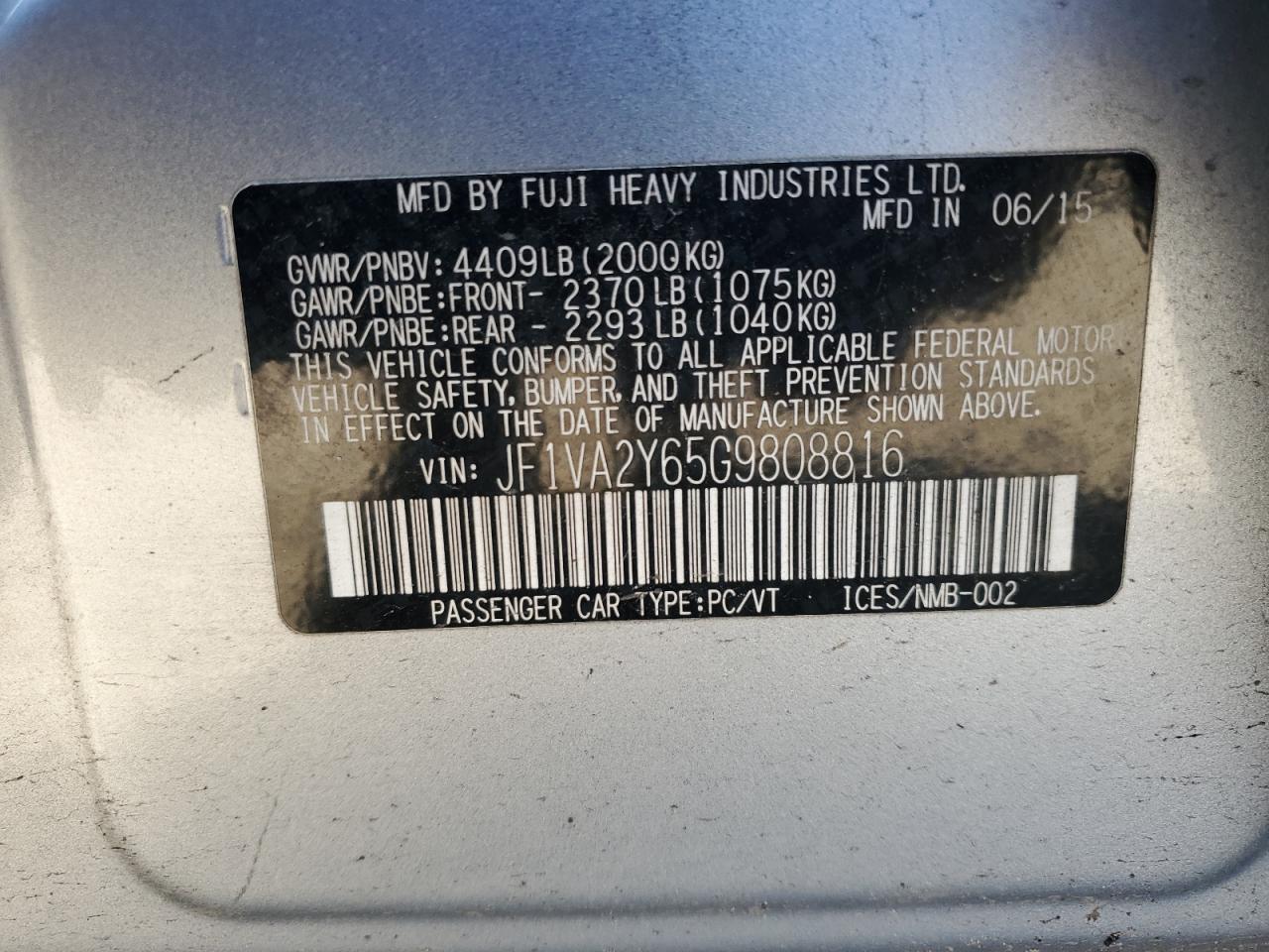 2016 Subaru Wrx Sti Limited VIN: JF1VA2Y65G9808816 Lot: 84605435