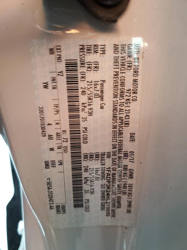 2017 Ford Focus Se VIN: 1FADP3K24HL219959 Lot: 85391585