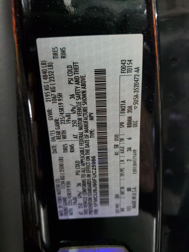 2015 Ford Escape Titanium VIN: 1FMCU9J90FUC25986 Lot: 89878505