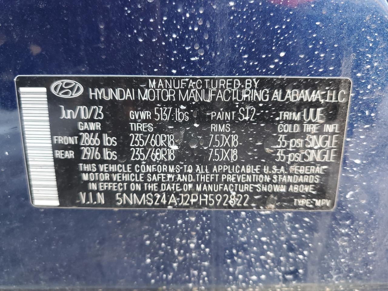 2023 Hyundai Santa Fe Sel VIN: 5NMS24AJ2PH592822 Lot: 86071705