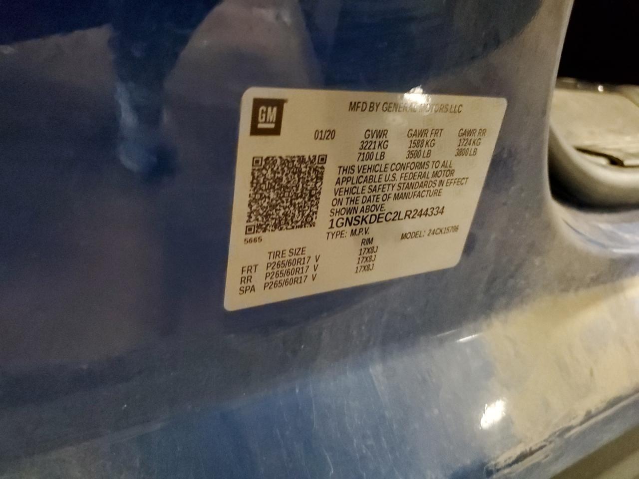 2020 Chevrolet Tahoe Police VIN: 1GNSKDEC2LR244334 Lot: 85144855