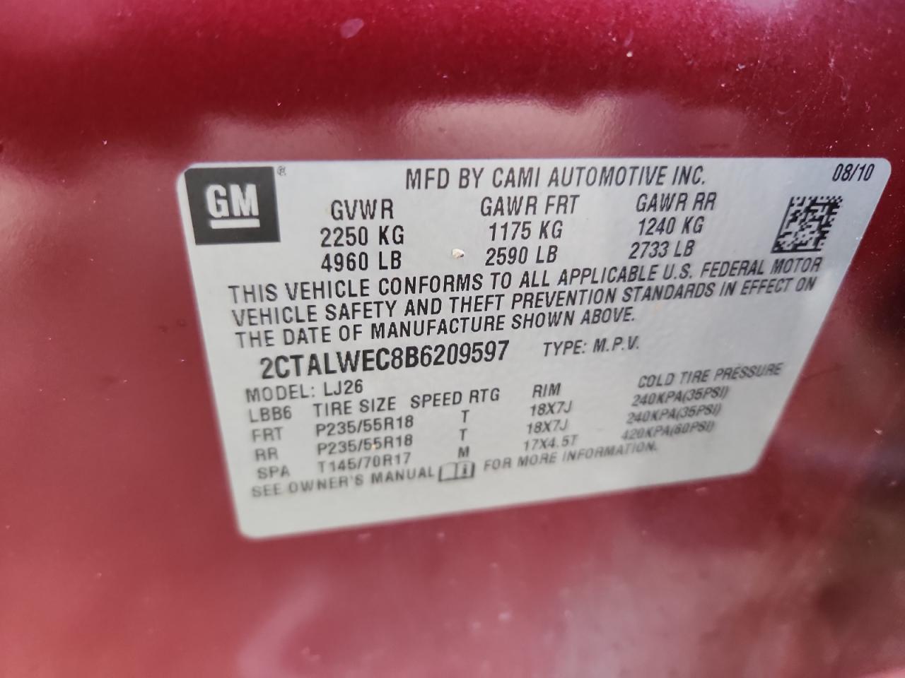 2011 GMC Terrain Slt VIN: 2CTALWEC8B6209597 Lot: 82590115